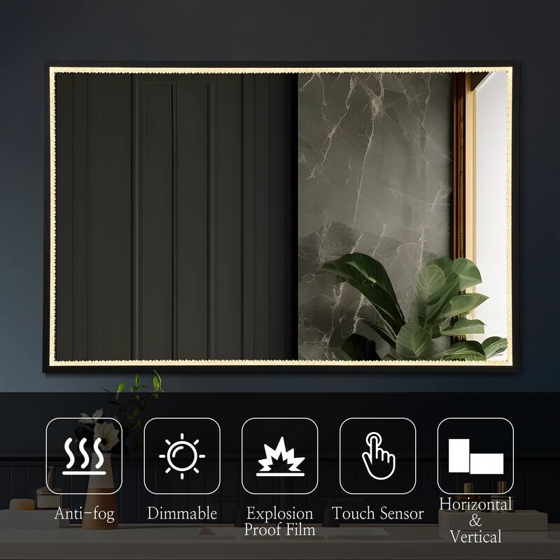 Luxury Large LED Wall Bathroom Vanity Mirror Dimmable Touch Sensor Anti-fog - 55.1'' L X 35.8'' W