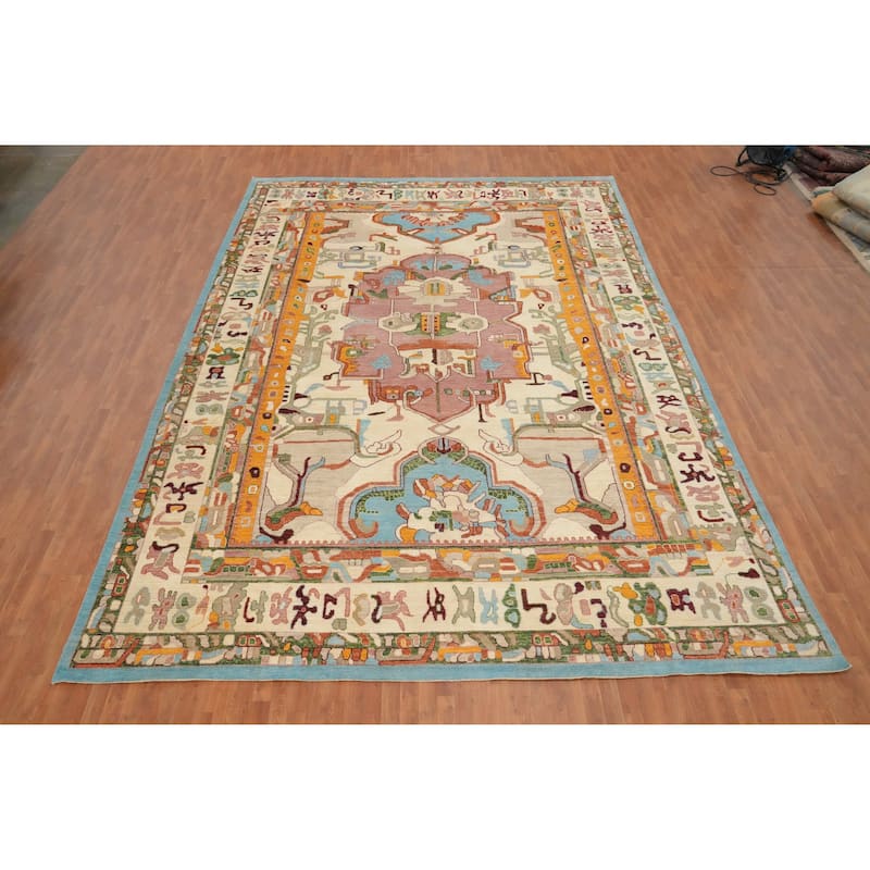 Hand Knotted Oriental 100% Wool Carpet Transitional Medallion Beige & Ivories Oushak Area Rug - 17' 5'' X 12' 0''