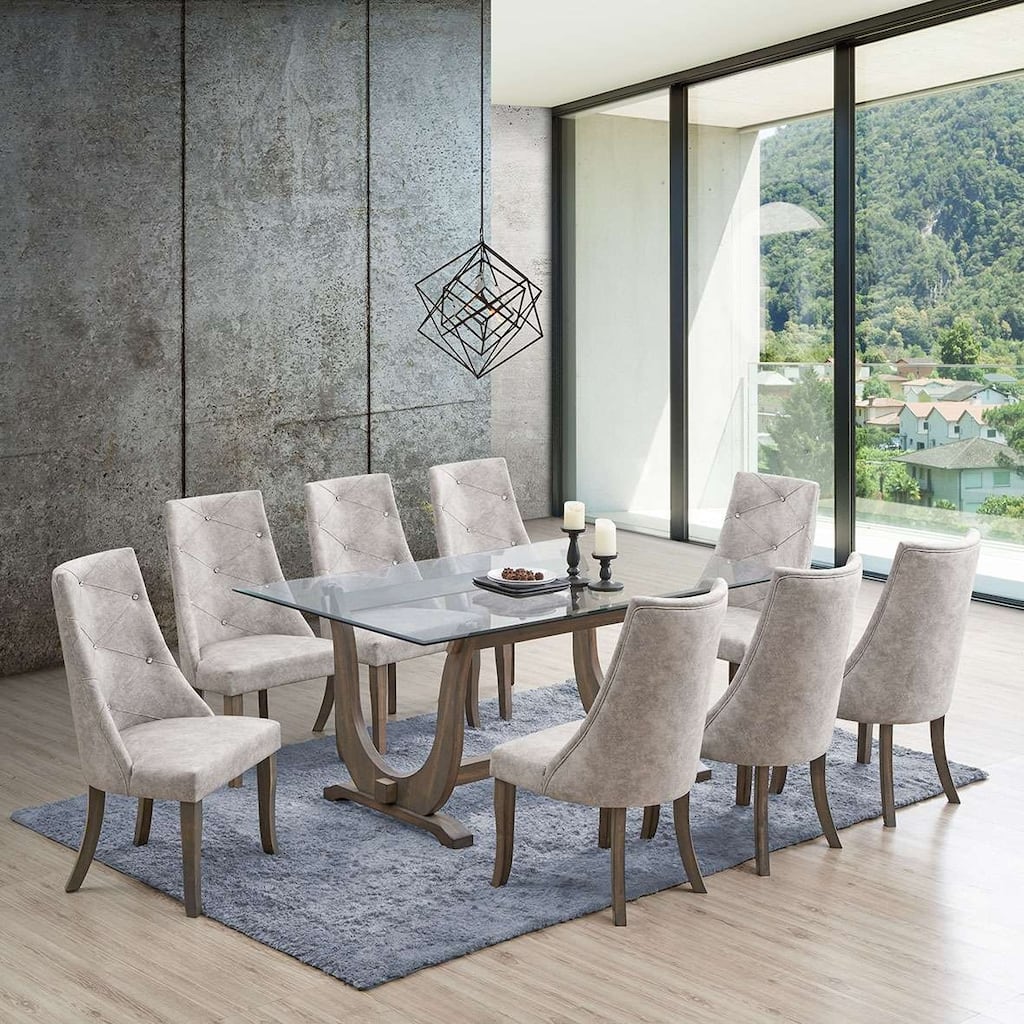 Crystal-Tufted Upholstered Fabric Dining Room Chairs, Set of 2, Silver