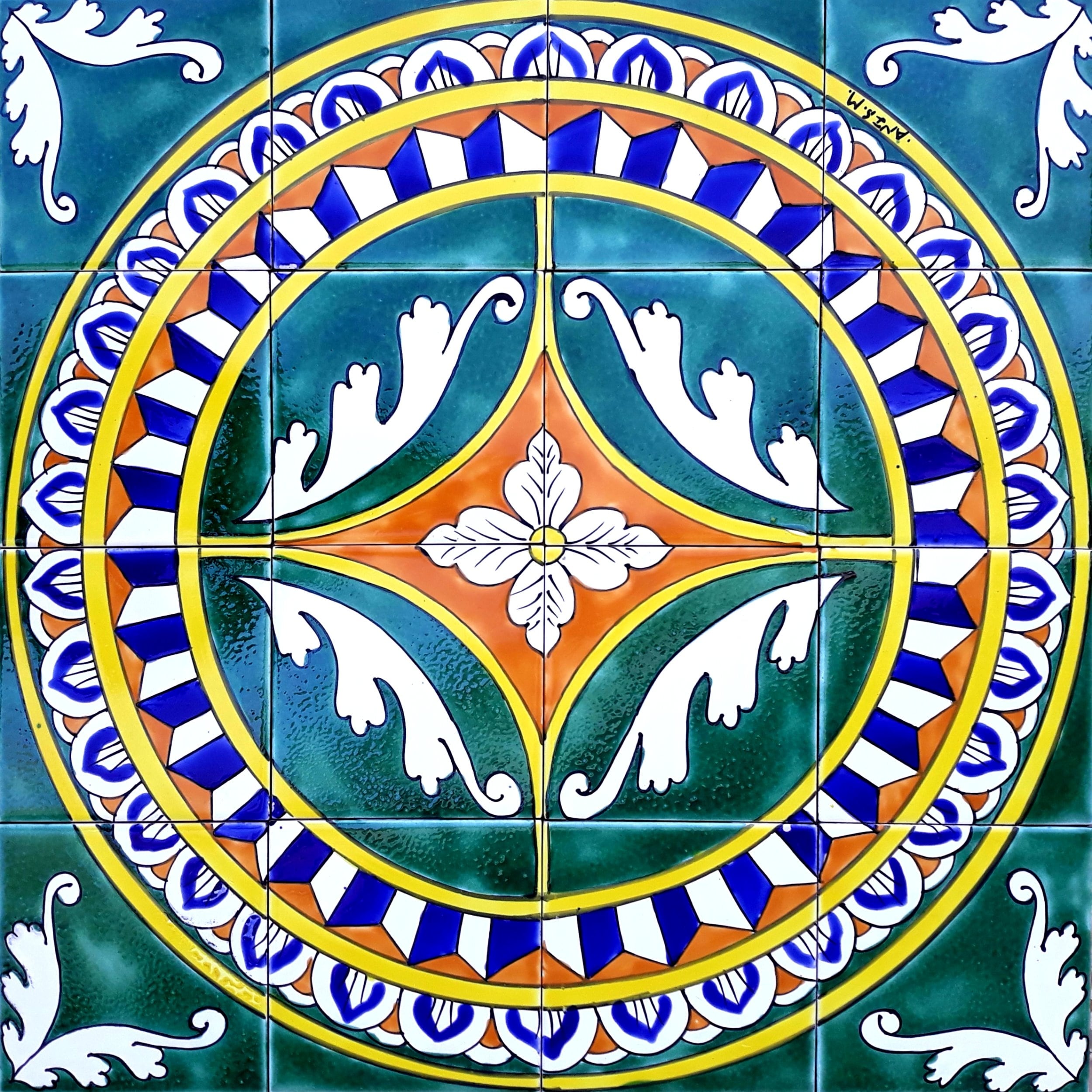 24x24 Mosaic Medallion 16pc Mosaic Ceramic Tile Wall Mural Bed Bath   24x24 Mosaic Medallion 16pc Mosaic Ceramic Tile Wall Mural 