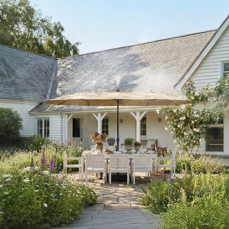 15 FT Double-Sided Patio Umbrella with Base Included, Electric Misting System 4-Level Wind Resistant Outdoor Market Umbrella