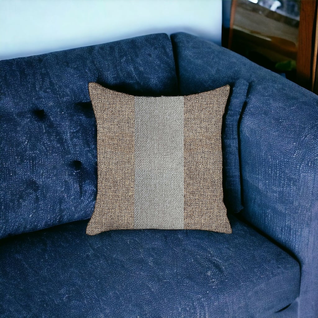 HomeRoots 18" X 18" Brown And Grey Geometric Zippered Handmade Polyester Throw Pillow Cover