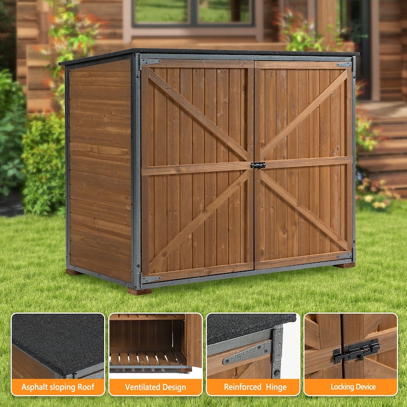 Outdoor Storage Cabinet, Garden Shed Tool Shed with Metal Frame Structure for Backyard Garden Patio Lawn (Brown)