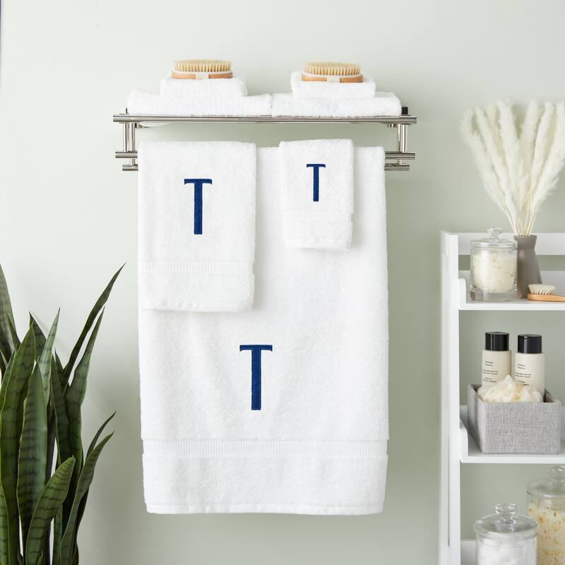 3Piece Letter T Monogrammed Bath Towels Set, Embroidered Initial T