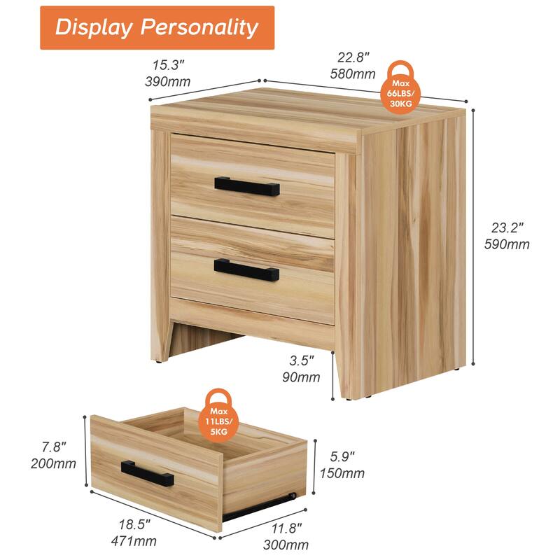 WAMPAT Farmhouse End Table with 2 Storage Drawers - Rustic Brown Accent Table for Bedroom & Living Room