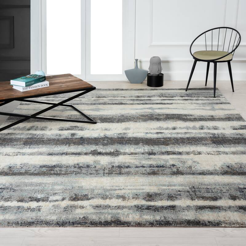 N Natori 24-Seven Outdoor/Indoor Off-White/Grey Tones/Teal Area Rug