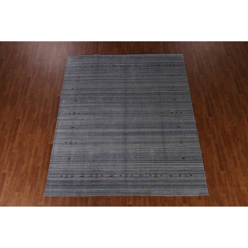Hand Knotted Oriental 100% Wool Carpet Tribal Animal Pictorial Navy Blue & Blues Gabbeh Area Rug - 9' 8'' X 8' 2''