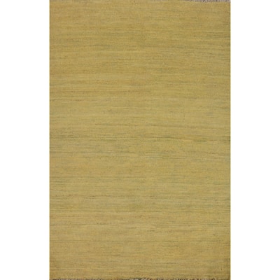 Yellow & Green Gabbeh Oriental Foyer Rug Hand-Knotted Wool Carpet - 3'4"x 4'11"