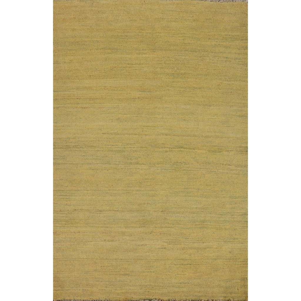 Yellow & Green Gabbeh Oriental Foyer Rug Hand-Knotted Wool Carpet - 3'4"x 4'11"