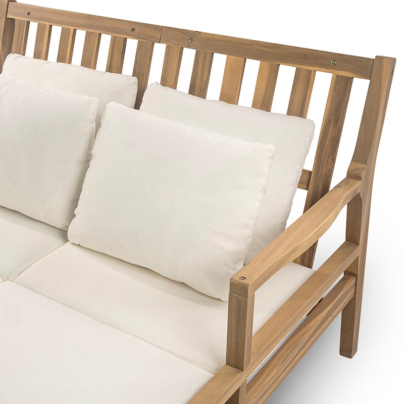 Wooden Outdoor Daybed, 4 Pillows for Poolside, Backyard, Garden