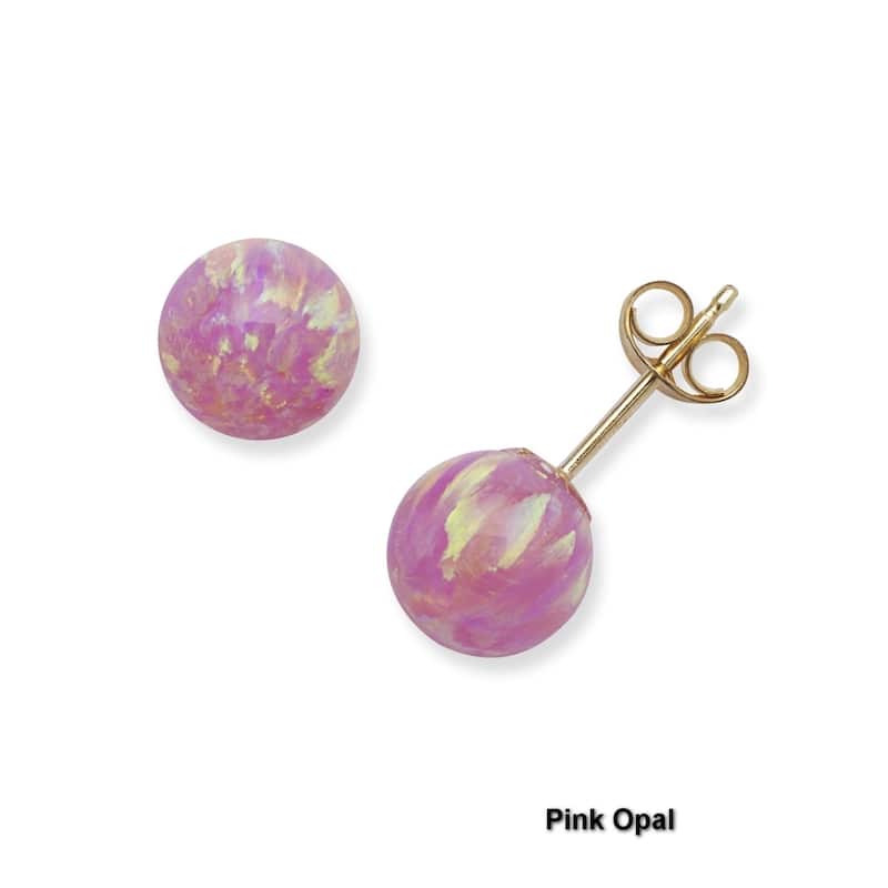 14k Yellow Gold 7mm Round Reconstructed Opal Ball Earrings