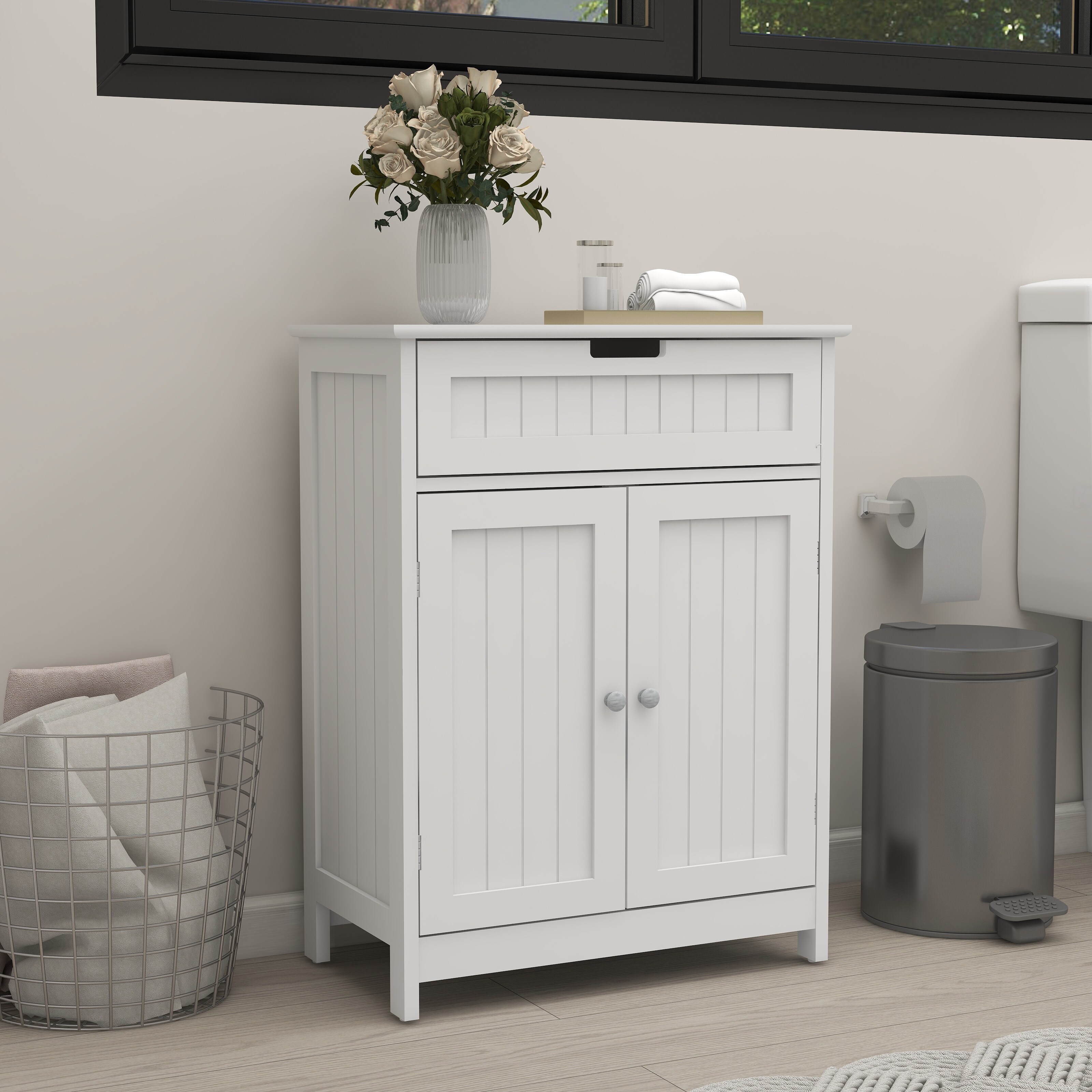 Freestanding Wood Storage Organizer Cabinet