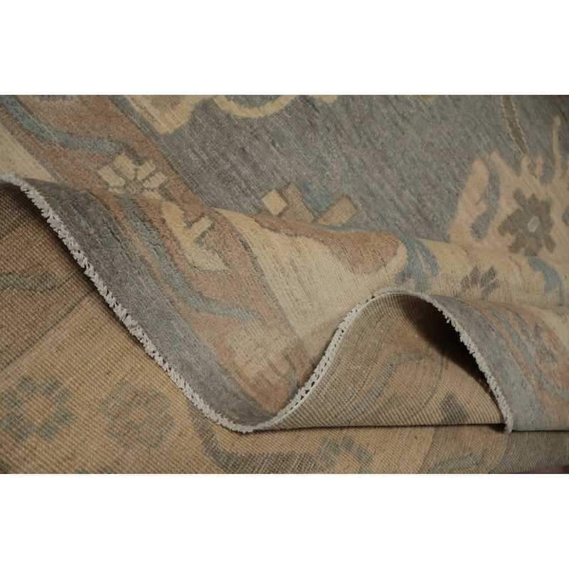 Hand Knotted Oriental 100% Wool Carpet Transitional All-Over Greys & Charcoal Oushak Area Rug - 13' 6'' X 9' 9''