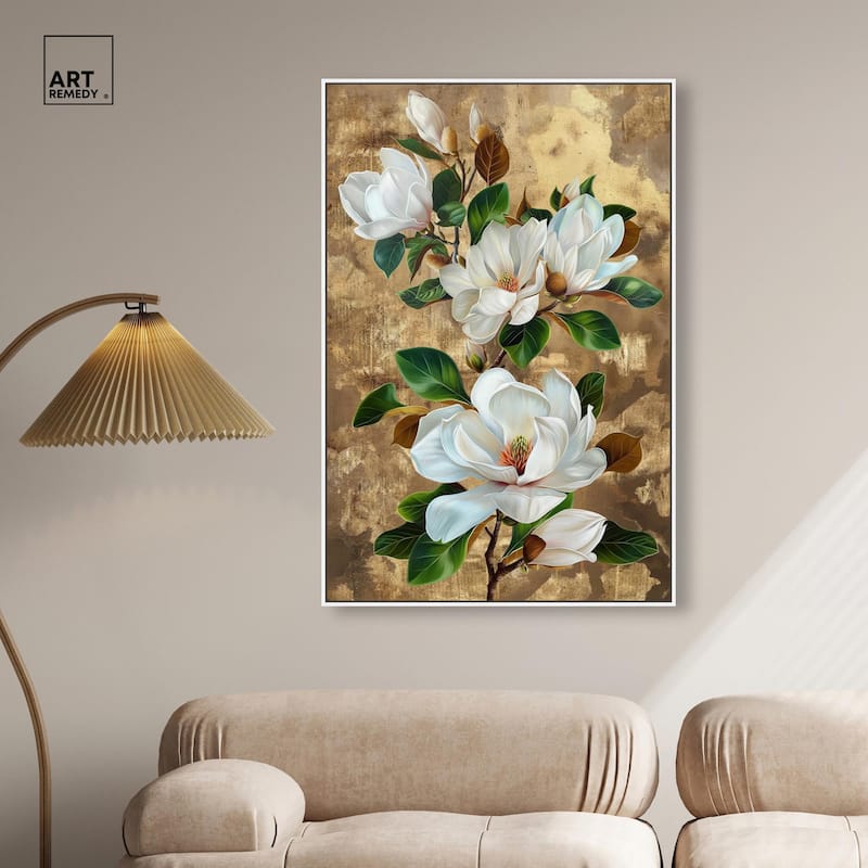 Guilded White flora Canvas by Art Remedy
