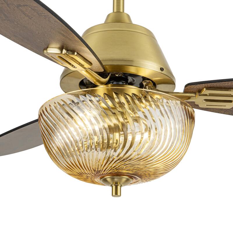 Coco River of Goods 3-blade 42-inch Glam Indoor Ceiling Fan with Blue Hand-Cut Glass Shade and Remote Control