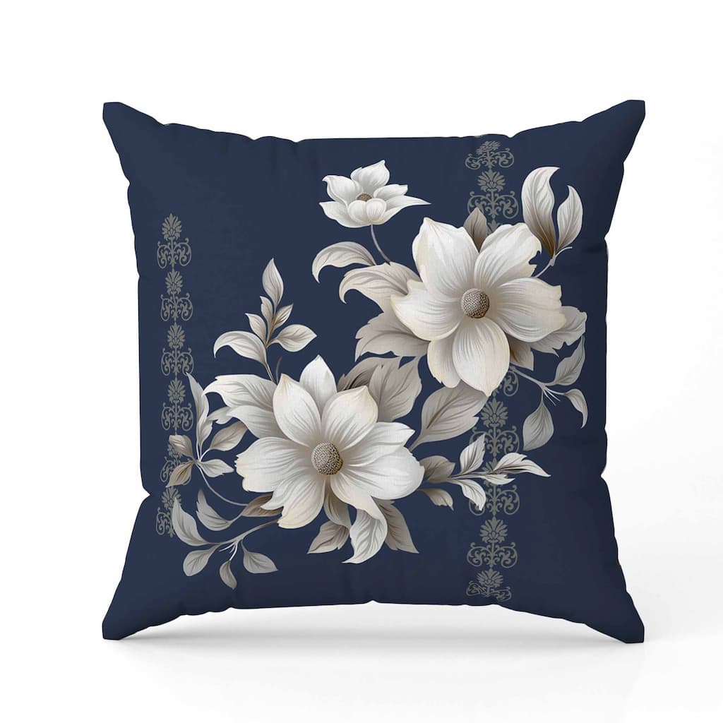 Petal Perfection Indoor/Outdoor Reversible Throw Pillow Blue and Cream