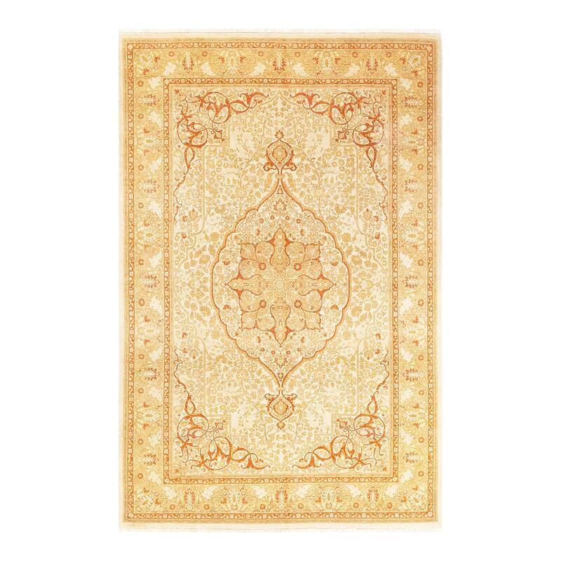 Overton Handknotted Wool Traditional Oriental Ivory Area Rug - 6' x 9' - Ivory - 6' x 9'