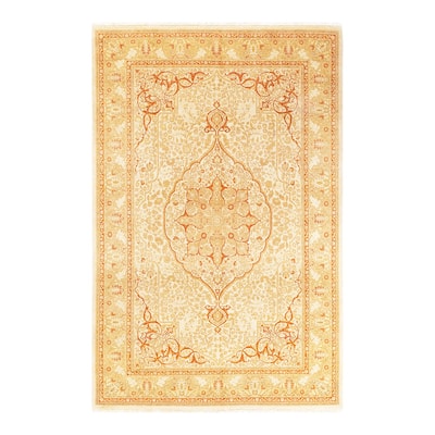 Overton Handknotted Wool Traditional Oriental Ivory Area Rug - 6' x 9'