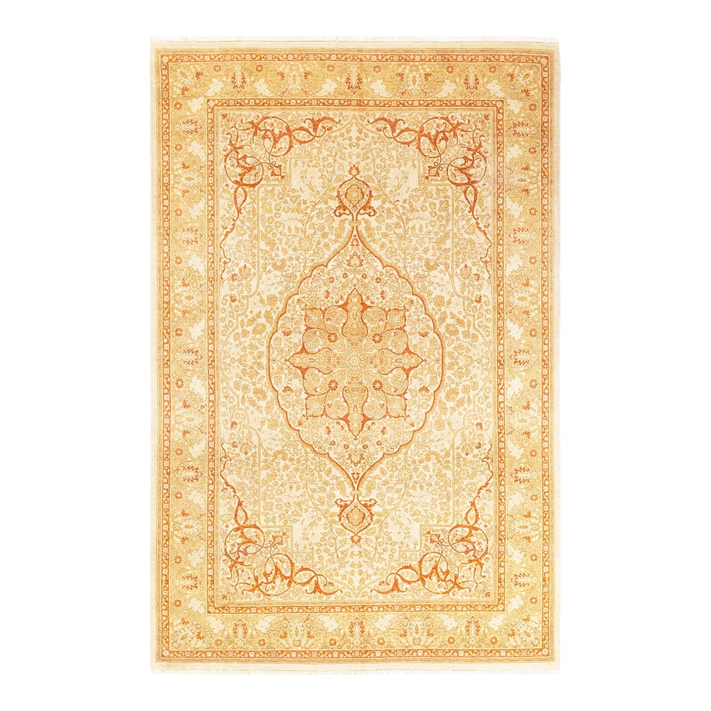 Overton Handknotted Wool Traditional Oriental Ivory Area Rug - 6' x 9'