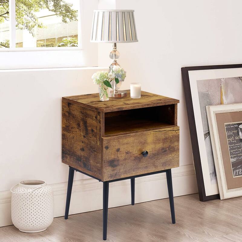 VECELO Modern 1-Drawer Wood Nightstand Set of 2