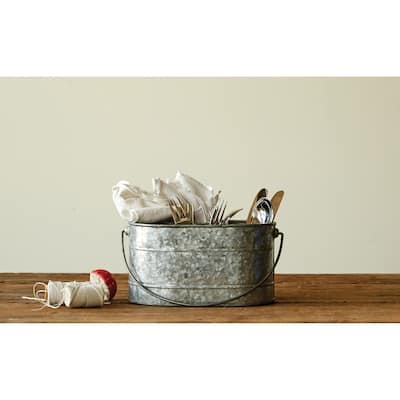 Galvanized Metal Storage Caddy with 4 Compartments and Handle