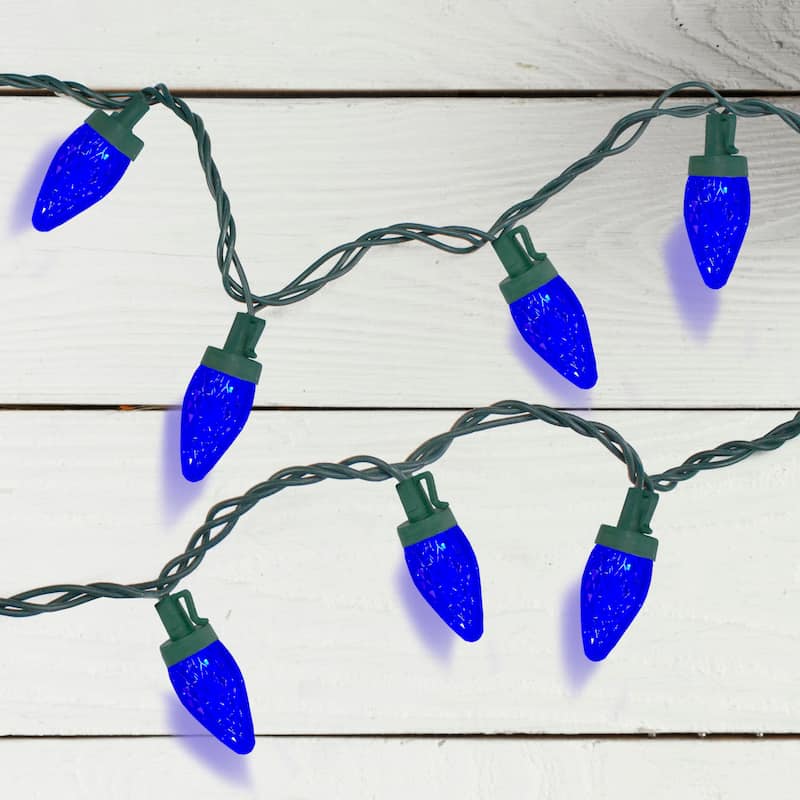 50ct Faceted Blue LED C7 Christmas Lights, 20.25ft Green Wire