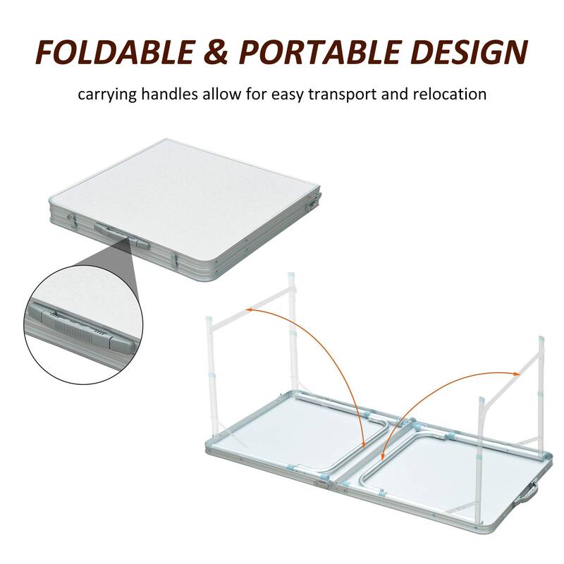 47" Folding Camping Table with Height Adjustability, Lightweight Portable Table with Carry Handle, Outdoor Folding Table
