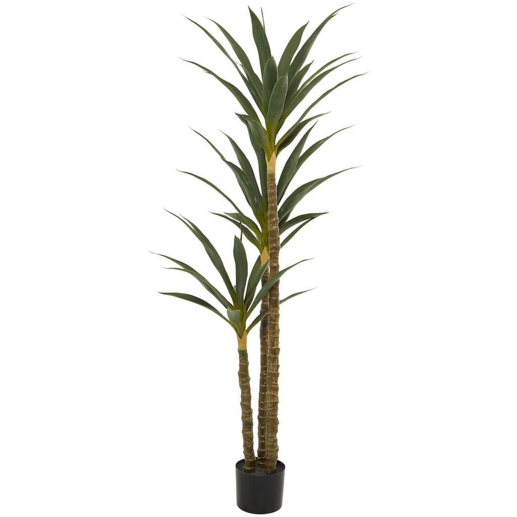 Green Faux Foliage Sisal Artificial Tree with Realistic Leaves and Black Plastic Pot
