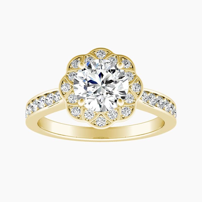Auriya 14k Gold Round Lab Grown Art Deco Halo Engagement Ring 1.00 to 5.00 ct. tw. (F-G, VS) - 3.00 carats - Yellow - 5.5