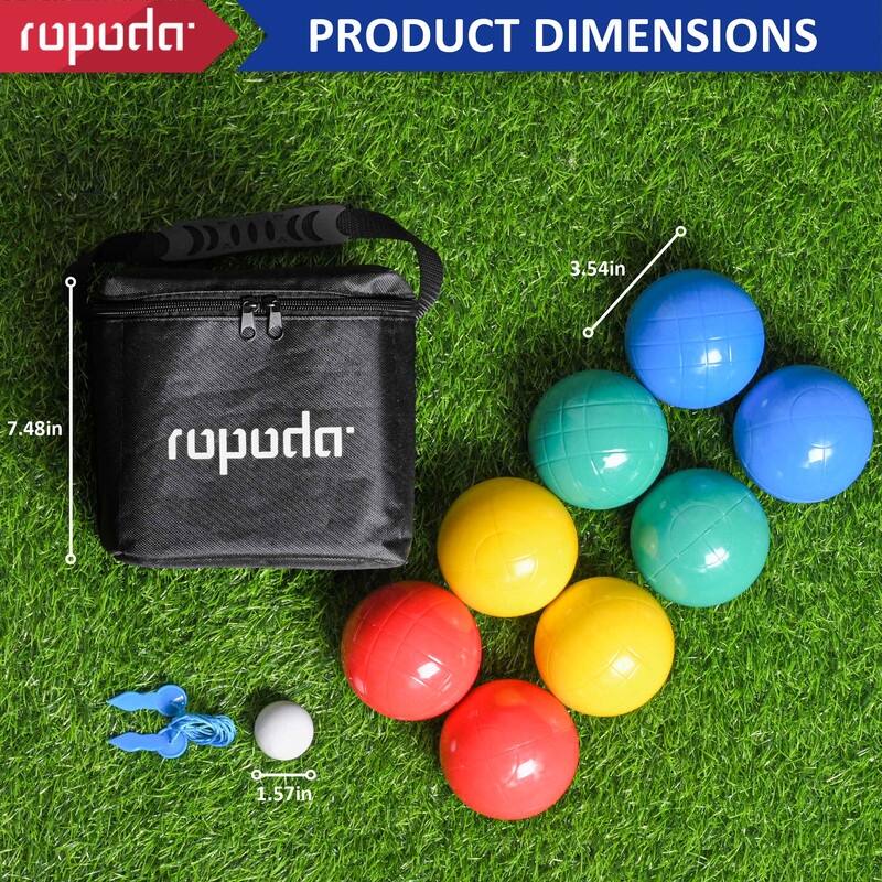 ROPODA 90mm Bocce Ball Set with 8 Balls, Pallino, Case and Measuring Rope