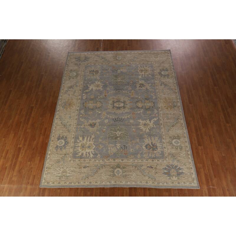 Hand Knotted Oriental 100% Wool Carpet Transitional All-Over Greys & Charcoal Oushak Area Rug - 11' 9'' X 9' 2''