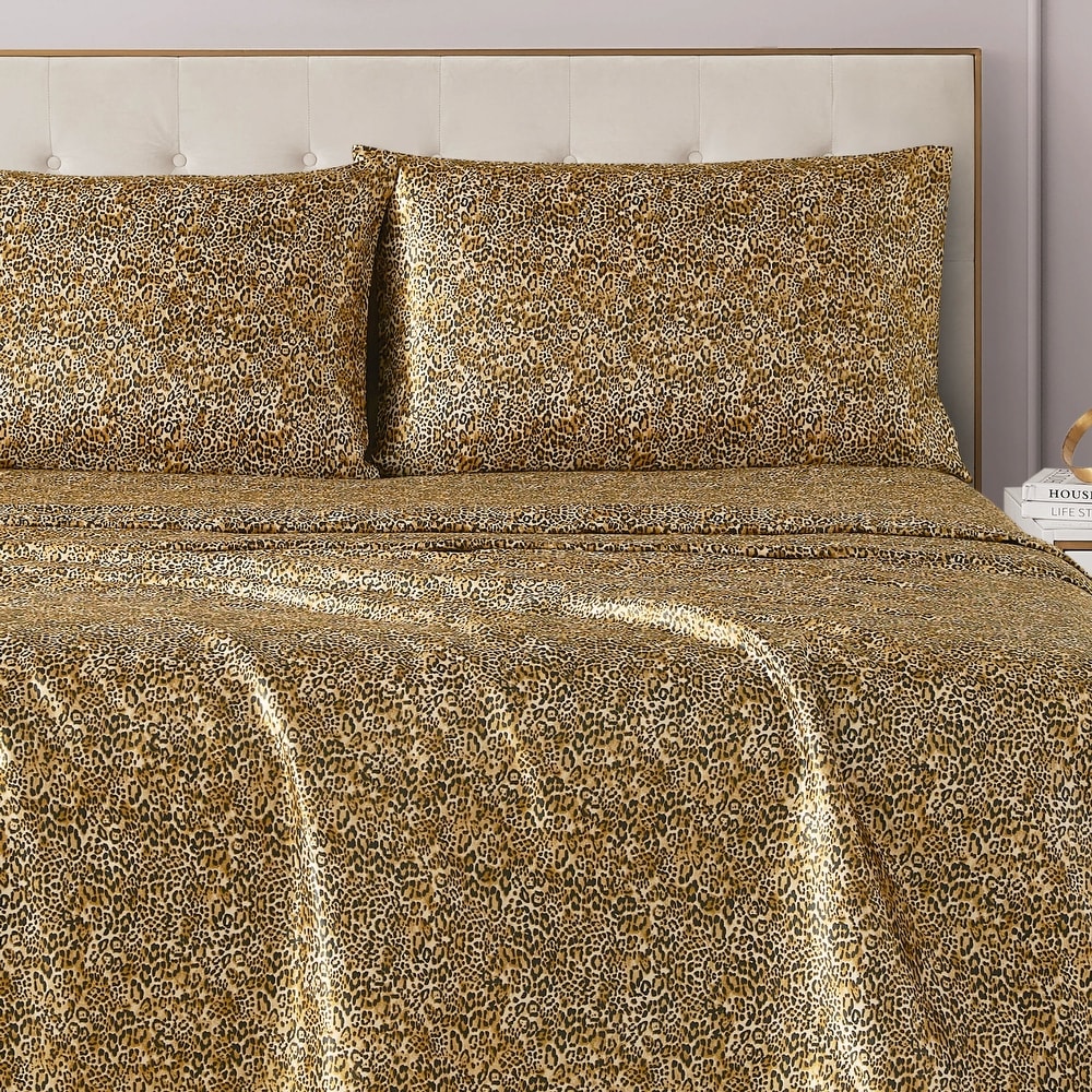 Juicy Couture Silky Satin Sheet Set - Monica Leopard - Queen