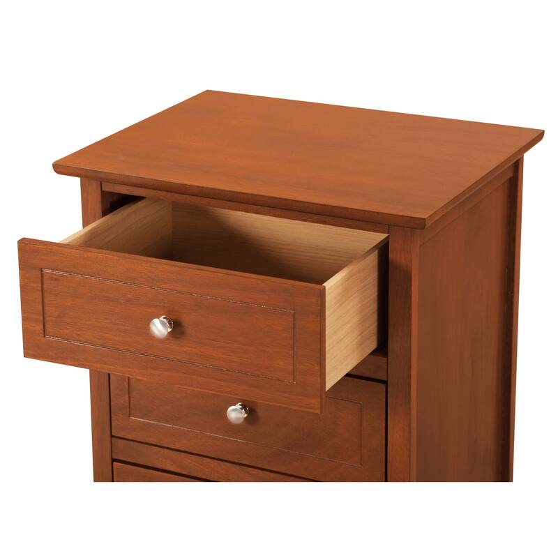 Oak Nightstand 25x19x15 Transitional Bedside Table with Three Drawers, Warm Stylish Finish and Compact Bedroom Storage