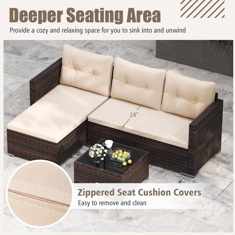 Gymax 4 Seats Outdoor Patio Furniture Set L-Shaped Couch Set for Yard