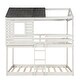 preview thumbnail 6 of 7, Pinewood FrameTwin Over Twin Bunk Bed Wood Loft Bed Bedroom Furniture with Roof, Window, Full-length Guardrail, Ladder