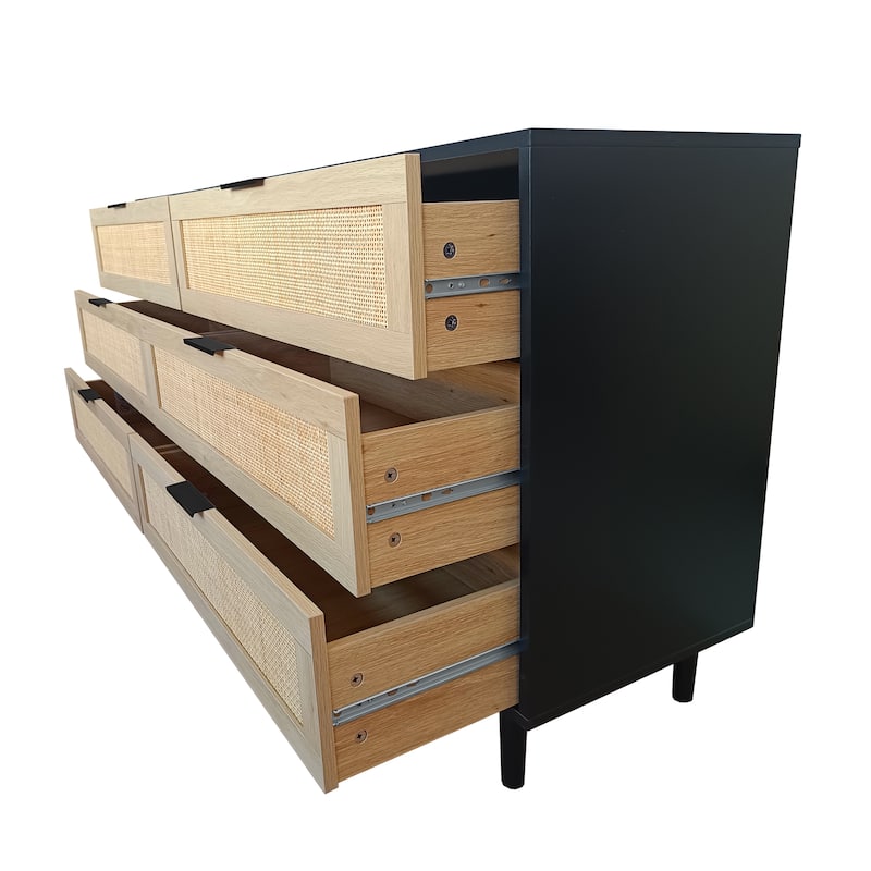 6 Rattan Drawers Storage Cabinet