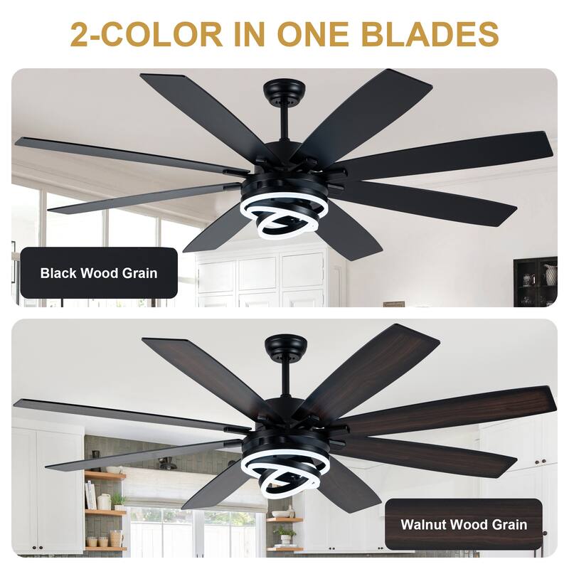 Cusp Barn 52"/72" Modern Large Dimmable LED Ceiling Fan with Lights and Remote, Reversible 8-Blade DC Motor DIY Shape Chandelier
