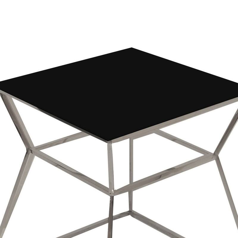 18 in. Black and Silver Square Glass End Table, Durable Hourglass Frame