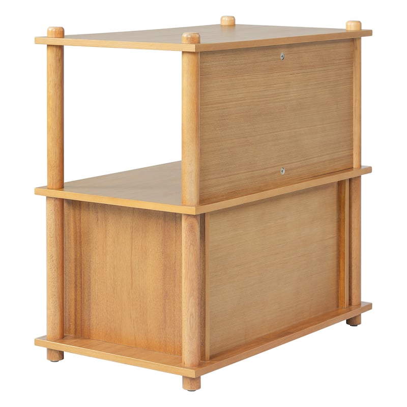 Christopher Knight Home - Mid-Century Mordern Wood Nightstand with Open Shelves and Storage Cabinet