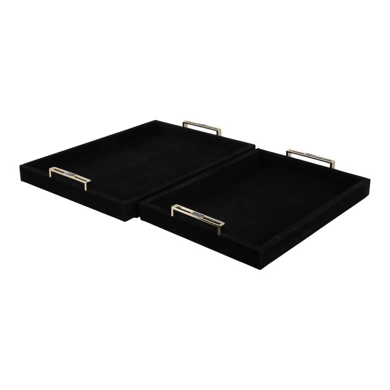 Wood Decorative Trays Metallic Handles (Set of 2) - 17/20" Black - 20.0"