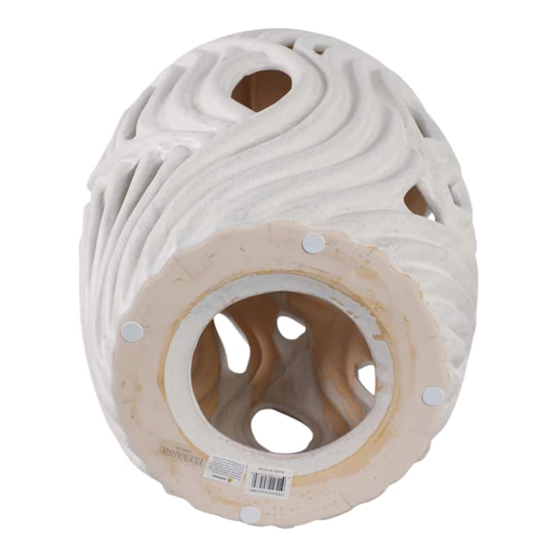Ceramic Garden Stool Openwork Wave Design for Home Office - 19" White