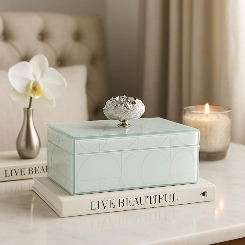 Decorative Glass Sparkly Storage Box with Stone Top - 8" - Silver/ Metallic - 8.0"