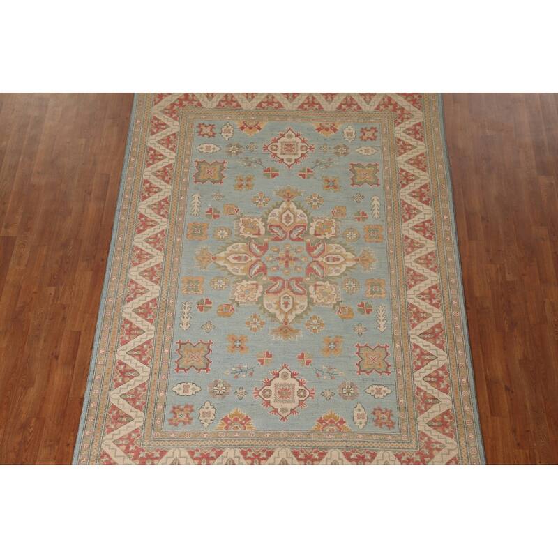 Light Blue Kazak Oriental Area Rug Handmade Wool Carpet - 6'0" x 8'9"
