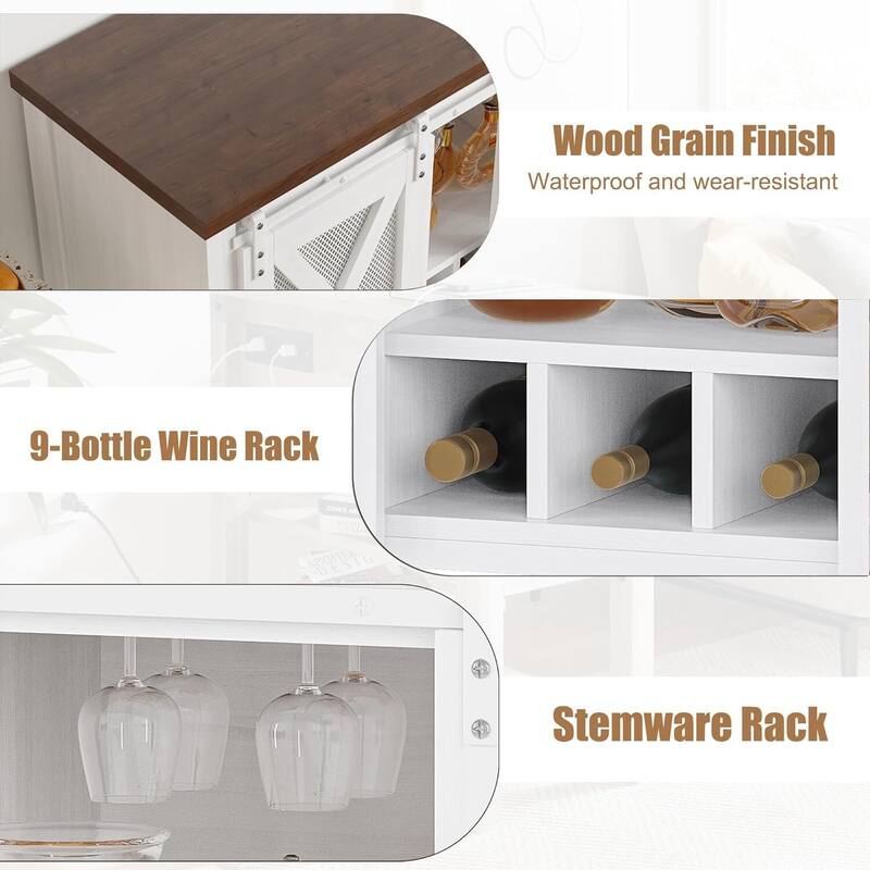 Bar Cabinet, Sideboard Buffet Cabinet with Storage, Coffee Bar Cabinet with Sliding Barn Door, Wine Cabinet