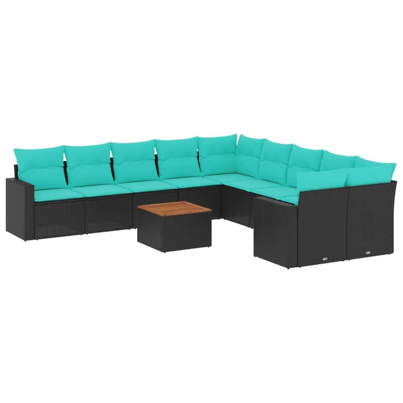 vidaXL 11 Piece Patio Sofa Set with Cushions Black Poly Rattan