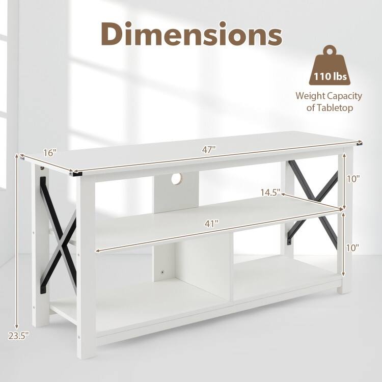 Modern Farmhouse TV Stand Entertainment Center for TV's up to 55" with Open Shelves - 47"X16"X23.5"(LXWXH)