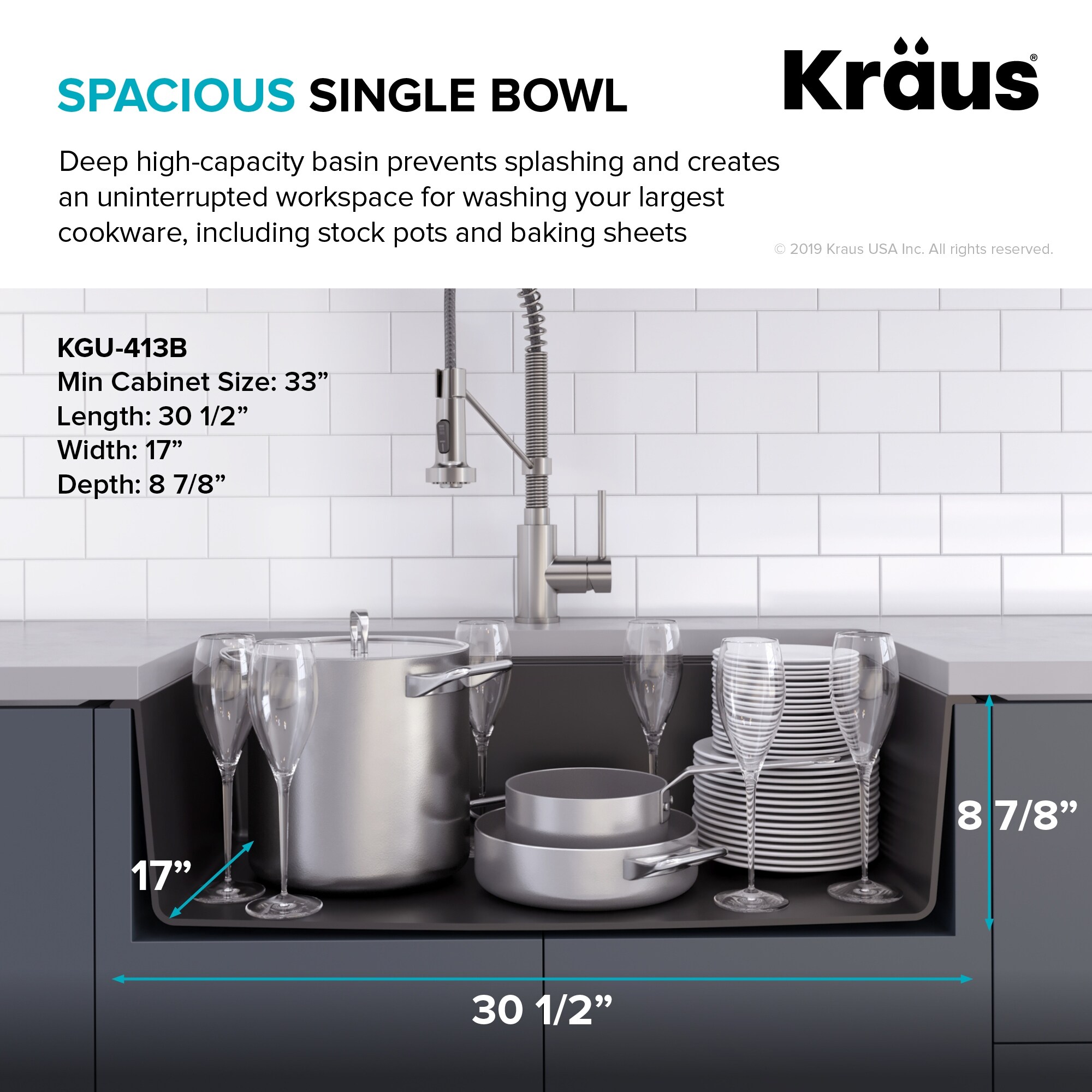 KRAUS Granite Black Onyx 31 inch 1-Bowl Undermount Kitchen Sink