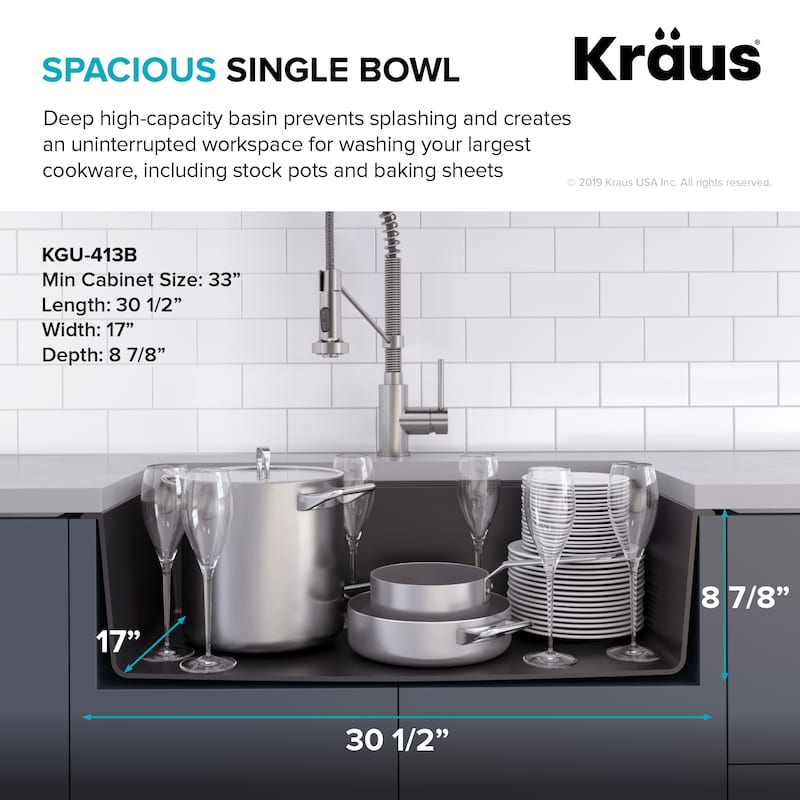 KRAUS Granite Black Onyx 31 inch 1-Bowl Undermount Kitchen Sink