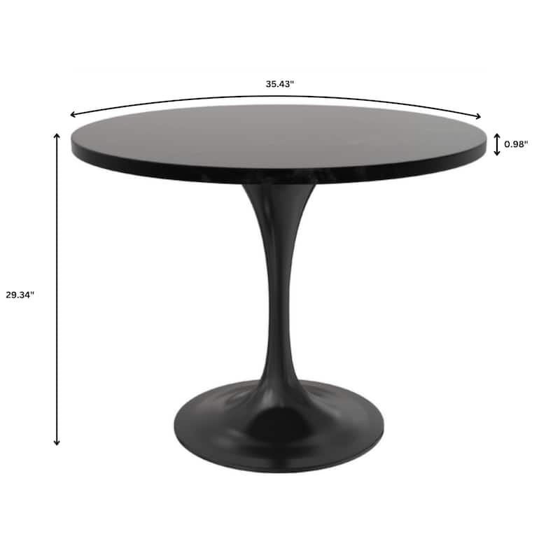 LeisureMod Verve 36" Round Dining Table with MDF Wood TableTop and Black Steel Base for Kitchen & Dining Room