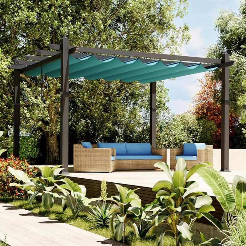 10x13 Ft Patio Outdoor Pergola and Gazebos for Existing Deck, Backyard Garden Porch - Blue